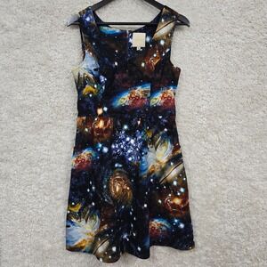 ModCloth Womens Galaxy Fit & Flare Dress Multicolor Size‎ Large Cosmic Artsy